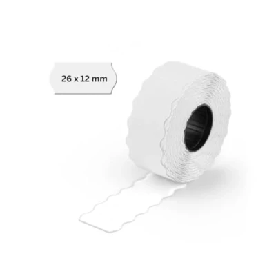 Abbildung von POKORNYS 54.000 selbstklebende Etiketten für Preisauszeichner (weiß / 26x12mm) I ablösbar Kennzeichnung mit Preis, Datum ... Preisetiketten Handauszeichner Wellenrand ​