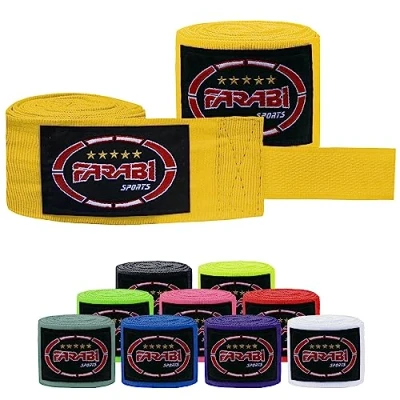 Abbildung von Farabi Sports Kinder boxing Bandage 2,5 Meter lang boxbandagen Box bandages mit Paar für MMA, Muay Thai, Training, Kickboxen und Kampfsport (Yellow)