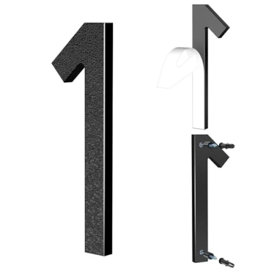 Abbildung von Yafimea 15 cm Hausnummer Schwarz, Große aus Kunststoff mit Klebe oder Schraubmontage, Wetterfest für Außenbereich, 3D Floating Effekt Wand Zaun (1)