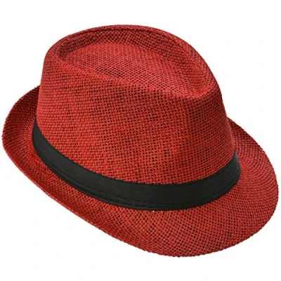 Abbildung von Miobo Strohhut, Panamahut Fedorahut,Trilby Design,Sonnenschutz 60 Strohhut Rot