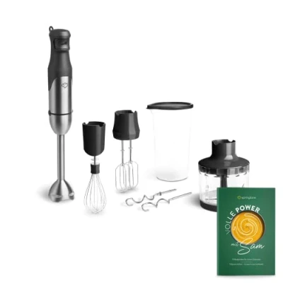 Abbildung von SPRINGLANE Edelstahl Stabmixer Set Sam 800 W, Pürierstab inkl. Pürierstab, Behälter mit Deckel, Zerkleinerer, Schneebesen, Rühr &amp; Knethaken, Aufbewahrungstasche