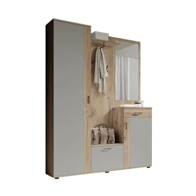 Abbildung von 86 100 BU Kompakt Garderobe JENS Diele Wandgarderobe Spiegel Viking Oak / Grau ca. 145/184/29 cm