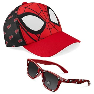 Abbildung von Marvel Sonnenhut Kinder Baseball Cap und Sonnenbrille Set Avengers Kappe Jungen Mütze Sommer Zubehör Einheitsgröße Verstellbarer Riemen Geschenke für (Red/Black)