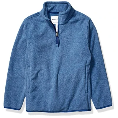 Abbildung von Amazon Essentials Jungen Pulloverjacke aus Polarfleece mit Viertelreißverschluss, Blau Heide, 4 Jahre