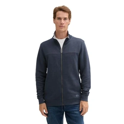 Abbildung von TOM TAILOR Herren Sweatjacke mit Stehkragen, 19024 Sky Captain Blue White Melange, M