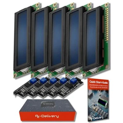 Abbildung von AZDelivery 5 x HD44780 16x2 LCD Modul Display Bundle mit I2C Schnittstelle 2x16 Zeichen kompatibel Arduino und Raspberry Pi inklusive E Book! (mit Blauem Hintergrund Weißen Zeichen)