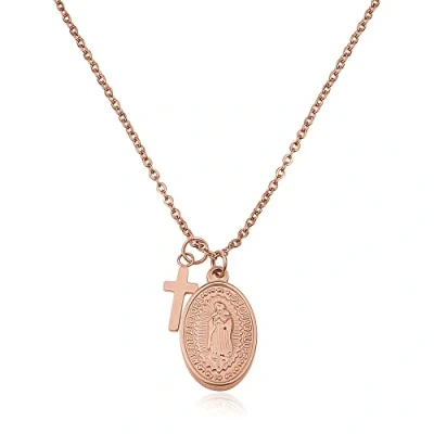 Abbildung von GD GOOD.designs Maria Kette in Roségold für Damen Wasserfest Madonna Halskette mit kleinem Kreuz Anhänger aus Edelstahl I Größenverstellbar 40+5cm