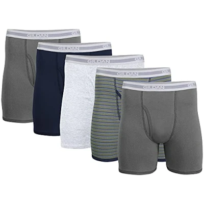 Abbildung von Gildan Herren Underwear Boxer Briefs, Multipack Retroshorts, Anthrazit/Marineblau/Sportgrau/Militärstreifen/Anthrazit (5er Pack, Klassische Länge), X Large