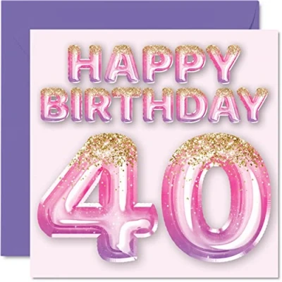 Abbildung von Geburtstagskarte zum 40. Geburtstag für Frauen rosa und lila Glitzerballons Happy Karten 40 Jahre alte Frau Mama Cousin Freund Schwester Tante, 145 mm x Grußkarten