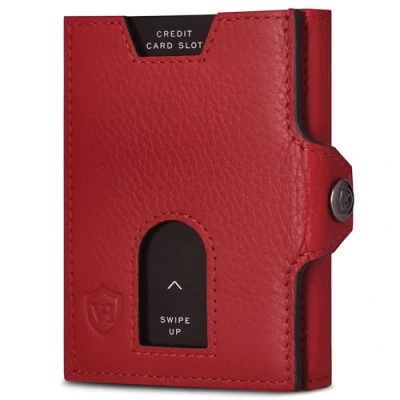 Abbildung von VON HEESEN Slim Wallet mit Münzfach &amp; RFID Schutz Leder Geldbörse Herren klein Mini Geldbeutel Damen Portmonee Kartenetui Echtleder Karten Portemonnaie Kreditkartenetui Rot