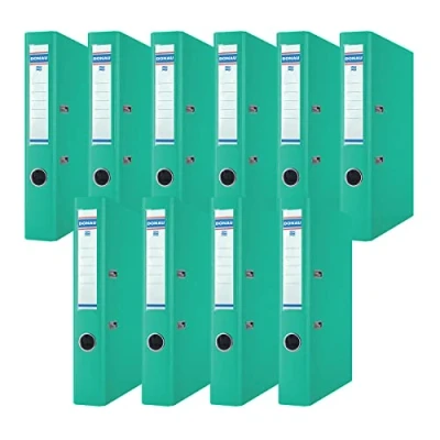 Abbildung von DONAU Premium Ordner Schmal 10er Pack/DIN A4 / 5 cm 10 Stück/Türkis/Kunststoffbezug PP/Carton Papier Schlitzordner Büroordner Aktenordner Ringordner/Grünen Punkt