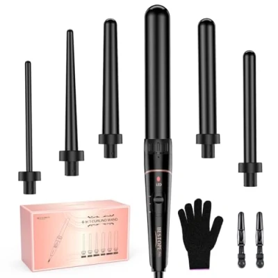 Abbildung von Lockenstab Große und Kleine Locken Set 6 in 1 Mit Verschiedenen Aufsätzen Antistatische Keramik Turmalin Beschichtung Welleneisen für Beach Waves