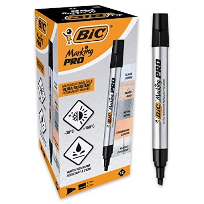 Abbildung von BIC Marking Pro Permanent Marker mit Keilspitze Schwarz, 12er Pack