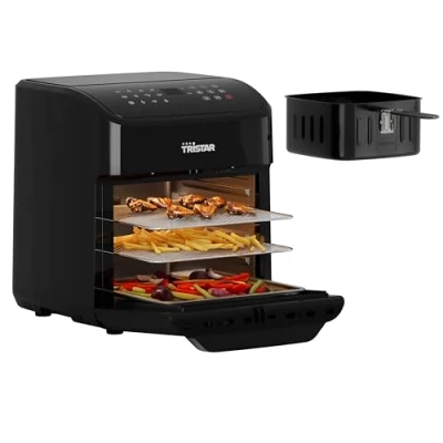 Abbildung von Tristar Mini Backofen &amp; Heißluftfritteuse, 2 in 1 Airfryer, BPA frei, 12 L, Programme, Sichtfenster, 1800 W, FR 9065