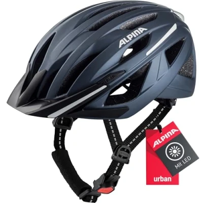 Abbildung von ALPINA HAGA Stoßabsorbierender, Sicherer &amp; Optimal Anpassbarer Urban Fahrradhelm Mit Integriertem LED Licht Für Erwachsene, indigo matt, 51 56 cm