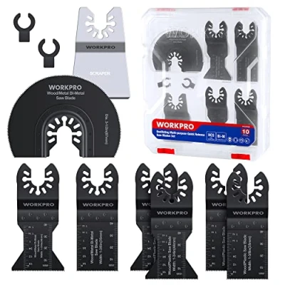 Abbildung von WORKPRO Oszillierendes Sägeblatt Set Multitool Zubehör, 10tlg. Oszillierende Klingen Sägeblätter Kit Oszillierwerkzeug Zubehör Set, Schneiden von Holz, Nägeln, Metall, Kunststoff