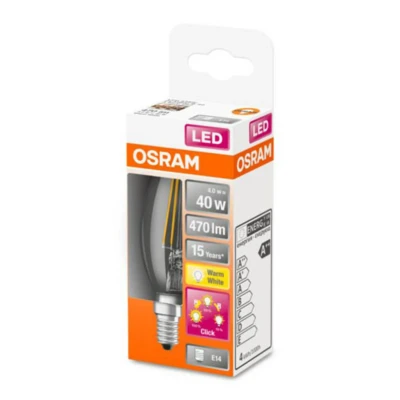Abbildung von OSRAM STAR+ Dimmbare Filament LED Lampe mit E14 Sockel, Warmweiss (2700K), 4W, 3 stufig dimmbar per Klick, Kerzenform, Ersatz für 40W Glühbirne, klar, THREE STEP DIM CLASSIC B
