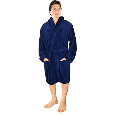 Abbildung von NY Threads Schalkragen Morgenmantel für Männer, Kuschelig weich, Loungewear und Nachtwäsche(Mittel, Marine)