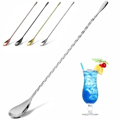 Abbildung von YFWOOD Cocktail Mischlöffel aus Edelstahl, Barlöffel, langer Griff, Rührer für Barkeeper, attraktives Spiral Design, perfekt zum Mixen und Lagern von Getränken