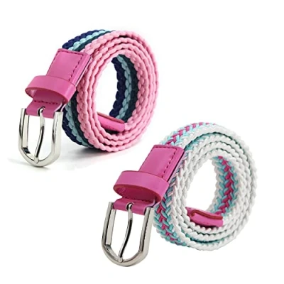 Abbildung von AnJuHoPa Kinder Gürtel Elastik stretch für Jungen Mädchen,Mehrfarbiger stoffgürtel Damen 2,5 cm breite 80 länge mit Metallschnalle (Mehrfarbig, 2PCS/Länge 80cm)