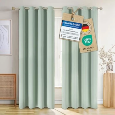 Abbildung von Blumtal Verdunklungsvorhänge 2er Set Thermovorhang Kälteschutz Vorhang blickdicht mit Ösen Gardinenschals Schlaufen Fenster Gardinen 225x140 cm Wohnzimmer Grün