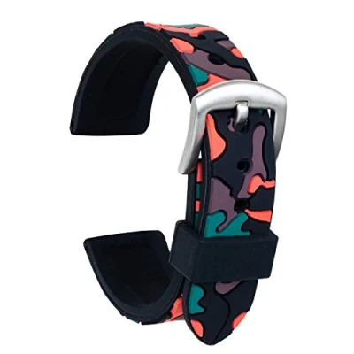 Abbildung von ULLCHRO Unisex Kautschuk Armband mit Gebürstete Edelstahl Silber Schnalle 22mm Schwarz Rot
