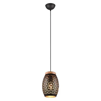 Abbildung von Reality Leuchten Pendelleuchte Bidar R31573080, Metall Schwarz matt, Holz naturbelassen, exkl. 3x E27