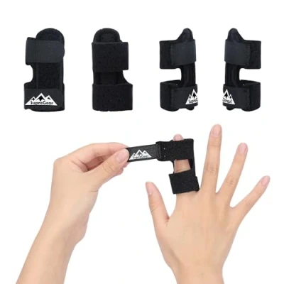 Abbildung von supregear Finger Schiene Unterstützung, 4er Pack Verstellbare Trigger für Gebrochene Finger, Zur Geradestellung von Zeige /Mittelfinger/Ring /Kleinfinger, Schwarz