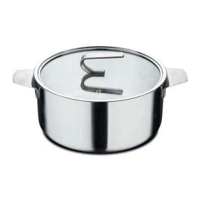 Abbildung von MasterPRO SIGMA Stielkasserolle mit Deckel 2,9L 20x9,5 cm Edelstahl Mehrschichtige Konstruktion Stahlgriff Mattes Finish Messskala Für alle Herdarten geeignet