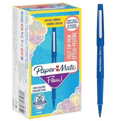 Abbildung von Paper Mate Flair Filzstifte mittlere Spitze (0,7 mm) blau 36 Stück