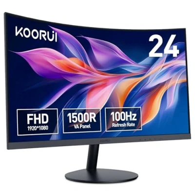 Abbildung von KOORUI Curved Monitor 24 Zoll FHD Computer Monitor, VA Panel, 60Hz, Krümmung 1800R, Neigungsverstellung, Augenpflege, HDMI, VGA Gaming Schwarz