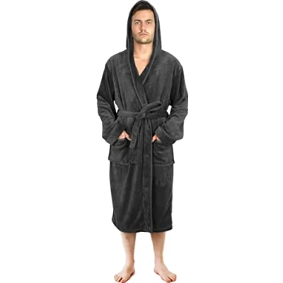 Abbildung von NY Threads Morgenmantel für Männer mit Kapuze, Kuschelig weich, Loungewear und Nachtwäsche (Dunkelgrau, Groß)