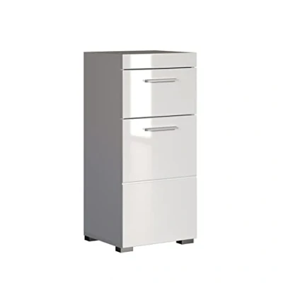 Abbildung von trendteam smart living Amanda Kommode Weiß Hochglanz Standschrank (BxHxT) 37 x 79 31 cm Badschrank mit 1 Tür und Schublade silberfarbene Griffe universal einsetzbar