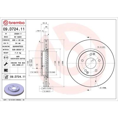 Abbildung von BREMBO 09.D724.11 Bremsscheibe 298 26 5 innenbelüftet beschichtet hochgekohlt mit Schrauben SSANGYONG: Korando IV Off Road, III Road