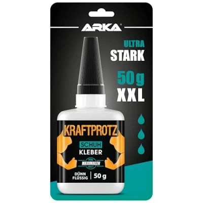 Abbildung von 50 g Schuhkleber extra stark Transparent Inkl. Anti Austrocknungs Spitze KRAFTPROTZ Dünnflüssiger Superkleber wasserbeständig &amp; witterungsfest klebt Schuhsohlen, Leder, Gummi uvm.