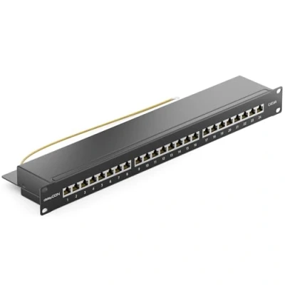 Abbildung von deleyCON CAT 6a Patchpanel Verteilerfeld 24 Port Desktop 19&quot; Zoll Rackeinbau Servermontage RJ45 Geschirmt TIA568A TIA568B Schwarz