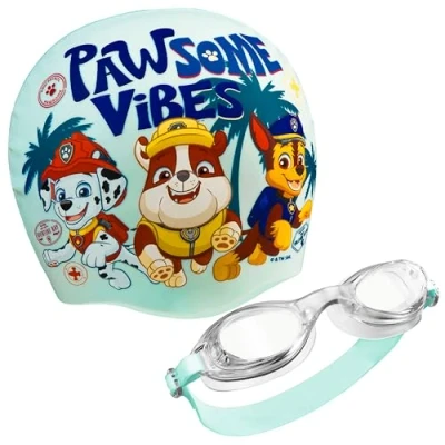 Abbildung von Paw Patrol Badekappe &amp; Schwimmbrille Kinder Set, UV Schutz, Anti Beschlag Schwimmen Zubehör (Blau, 3 6 Jahre)