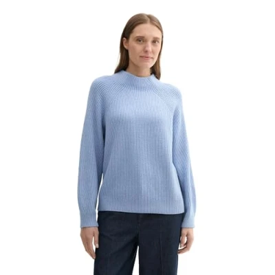 Abbildung von TOM Tailor MIT Stehkragen Strickpullover, Damen, Größe: XL, Calm blue rib structure