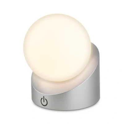 Abbildung von BRILONER Mini LED Tischlampe kabellos IP54 mit Touch, dimmbar in Stufen, Akku &amp; Lichtquelle tauschbar, Nachttischlampe, Kugel, Lampe, Tischleuchte, Outdoor 10x8x9 cm, Chrom Matt