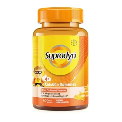 Abbildung von Supradyn Kids&amp;co Gummibärchen Vitamine für Kinder und Erwachsene mit Omega 3, B6, B12, Vitamin C Niacin Vitamingummis um das Immunsystem von Kindern Erwachsenen zu stärken 60 Gummies