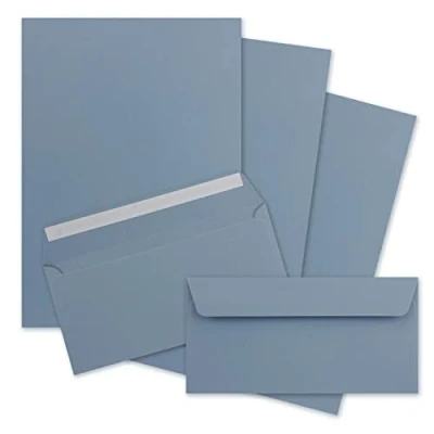 Abbildung von 25x Briefpapier Set DIN A4 mit Lang Briefumschlägen, Haftklebung Graublau mattes Schreibpapier Kuverts FarbenFroh by GUSTAV NEUSER