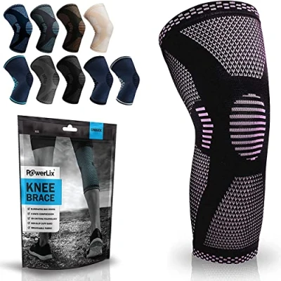 Abbildung von POWERLIX Kniebandage für Damen/Männer, Kompression Kniestütze Meniskusriss, Arthritis, Linddert Kniescherzen, ACL, Laufen, Gewichtheben, Basketball, Volleyball, Sport, Rosa, L