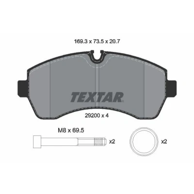 Abbildung von TEXTAR 2920006 Bremsbelagsatz für Verschleißwarnanzeiger vorbereitet mit Bremssattelschrauben Zubehör MERCEDES BENZ: Sprinter 3.5 t Van