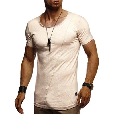 Abbildung von Leif Nelson T Shirt Herren Sommer Rundhals Ausschnitt 100% Baumwolle (Beige, Größe L) Regular Fit Rundkragen, Basic Männer Kurzarm