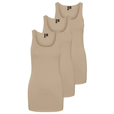 Abbildung von VERO MODA Damen VMMAXI My Soft Long Tank TOP GA 3P 10229554, Beige (3X Nomad), XS