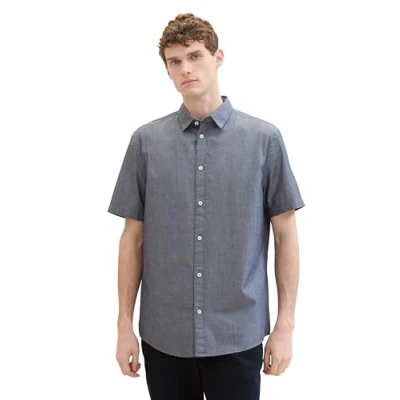 Abbildung von TOM TAILOR Herren Regular Fit Basic Hemd, navy chambray, M