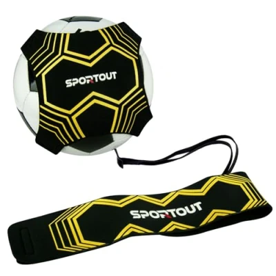 Abbildung von Sportout Fußball/Volleyball/Rugby Kick Throw Trainer Solo Fussball Trainingszubehör Kinder Fußball Training Verstellbar Geschenk Jungen (Gelb)