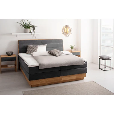 Abbildung von OTTO products Boxspringbett »JENNA in verschiedenen Farben und Breiten erhältlich« LED Beleuchtung, mit zertifizierten, recycelten Bezugsstoffen