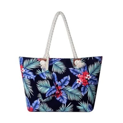 Abbildung von DonDon Strandtasche XXL Familie Badetasche Damen mit Reißverschluss Beach bag groß Hawaii Flower