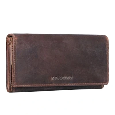 Abbildung von STILORD &#039;Marquesa&#039; Geldbörse für Damen, Leder, RFID Schutz, NFC, Tasche, Geldbörse, Vintage, große Geschenkbox, echtes Granada Braun, L,